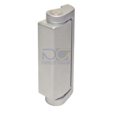 The Additional hinge from . Suitable for: S400 safety hinge switch; Dimensions: 49 mm x 22,5 mm x 100,6 mm; Housing material: Metal, ZAMAK; Housing color: Silver; Type of fastening: Mounting thread;
