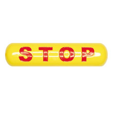 Cable labeling Dimensions: 25 mm x 100 mm; Label: Stop with reference no.:5638 IEC 60417; Color: Yellow, with red text; Material: Plastic
