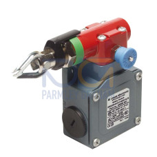 The E-STOP rope switch from . Contact allocation: 2NC; Cable entry: 1 Piece(s), M20 x 1.5; Connection: Terminal, 4 -pin; Dimensions: 84 mm x 49,5 mm x 98,5 mm; Housing material: Metal, ZAMAK; Instal
