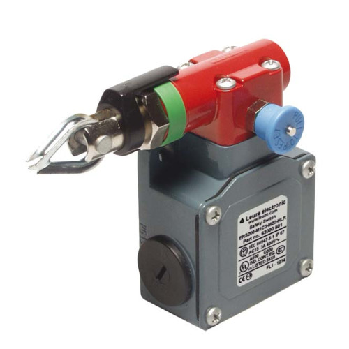 The E-STOP rope switch from . Contact allocation: 2NC + 1NO; Cable entry: 3 Piece(s), M20 x 1.5; Connection: Terminal, 6 -pin; Dimensions: 92 mm x 47,8 mm x 89 mm; Housing material: Metal, ZAMAK; In