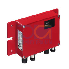 The Modular connection unit from . Supply voltage: 18 ... 30 V, DC; Current consumption, max.: 300 mA; Interface: CANopen, RS 232; Connections: 6 Piece(s); Dimensions: 107 mm x 40 mm x 180 mm; Degre