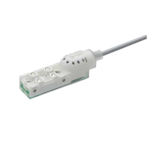 Master connection: Cable, 3,000 mm; Number of conductors: 3 Piece(s); Number of distribution box ports: 4 Piece(s); Distribution boxes: M8, 3 -pin, Female; Distribution box: A-coded; Housing: Plastic