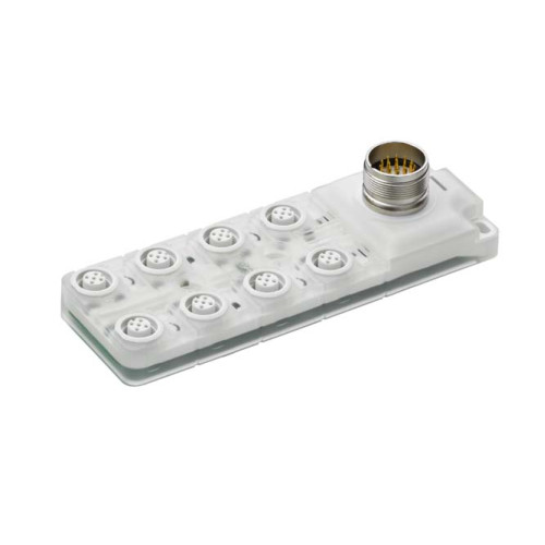 The Distribution box from . Switching element: Transistor, PNP; Master connection: Connector, M23, 19 -pin, A-coded, Male; Number of distribution box ports: 8 Piece(s); Distribution box: M12, 5 -pin