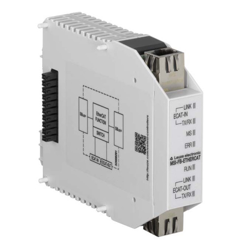 The Fieldbus gateway from .  Functions: Fieldbus module for the MSI 400 for connecting to ETHERCAT; Type of interface: EtherCAT; Dimension: 22.5 mm x 96.5 mm x 121 mm; Certifications: c UL US