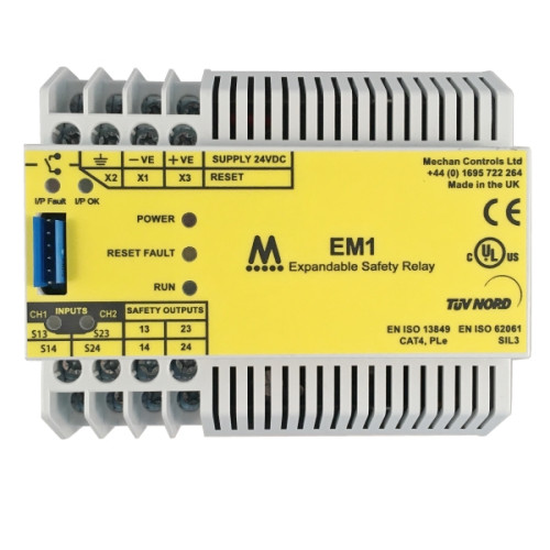 Expandable Safety Relay 24VDC Supply, 2 Safety, LED and Volt Free Contact Indication, Resettable Fuse