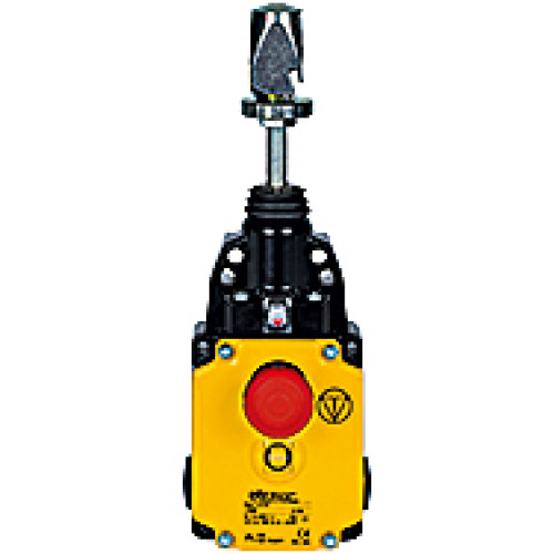 Rope pull switch, incl. E-STOP pushbutton, metal housing, 2 x N/C + 2 x N/O contacts , 300 N max. spring force.