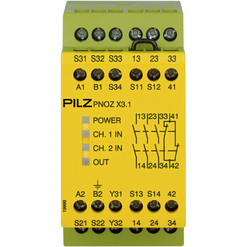 Safety relay (standalone) inputs: 1/2-channel wiring with/without detection of shorts across contacts
