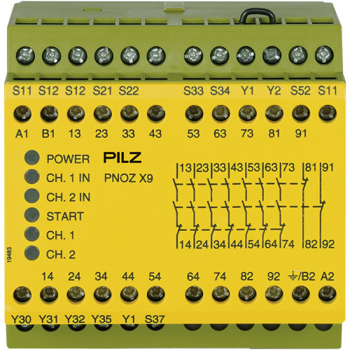 Safety relay (standalone) inputs: 1/2-channel wiring with/without detection of shorts across contacts