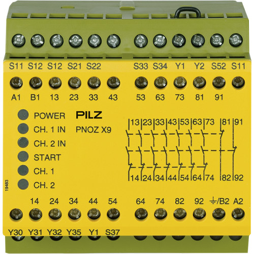 Safety relay (standalone) inputs: 1/2-channel wiring with/without detection of shorts across contacts