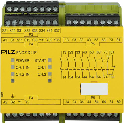Safety relay (standalone) inputs: 1/2-channel wiring with/without detection of shorts across contacts