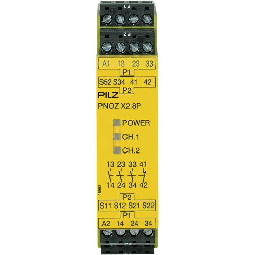 Safety relay (standalone) Inputs: 1-/2-channel wiring without detection of shorts across contacts Outputs: 3 N/O, 1 N/C. Automatic/manual reset UB 24 - 240 V AC/DC, width: 22.5 mm, plug-in terminals o