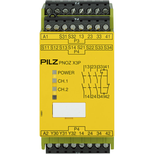 Safety relay (standalone) inputs: 1/2-channel wiring with/without detection of shorts across contacts