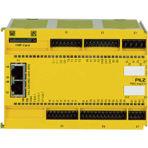 Configurable safety system PNOZmulti base module semiconductor outputs,  2 safe relay outputs.