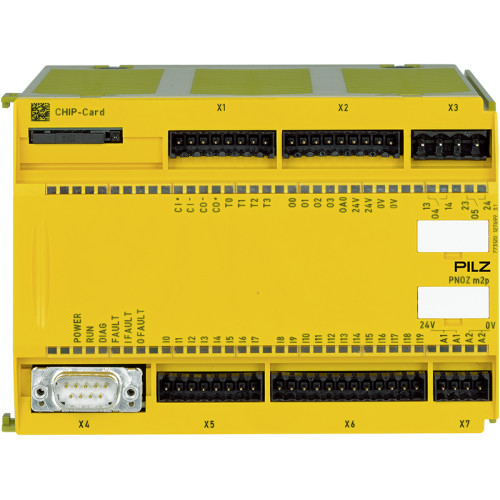 Configurable safety system PNOZmulti base module expandable, with press functionality, 20 safe digital inputs, 4 safe semiconductor outputs, 2 safe relay outputs.