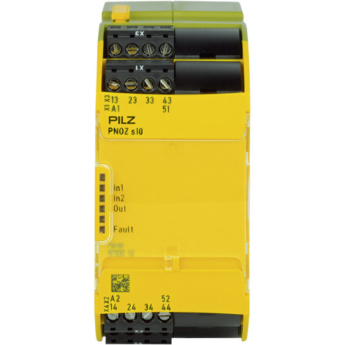 PNOZsigma Contact expansion. Outputs: 4 N/O, 1 N/C. UB 24V DC, switching load: 12 A DC1, Width: 45 mm, plug-in terminals of screw type. Contact block for contact expansion in connection with safety-re