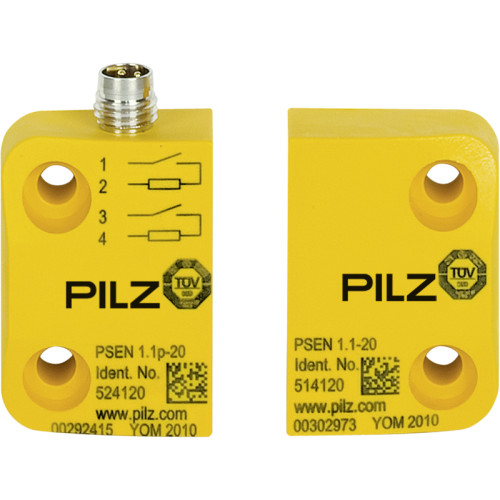 Magnetic safety switch 2 N/O, 4-pin M8 male connector, square design, height design 13 mm. IP67, operating distance 8 mm, PU = 1 piece with actuator.