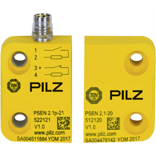 Magnetic safety switch 1NO/1NC, 4-pin M8 male connector with LED, square design. IP67, operating distance 8 mm, height design 13 mm PU = 1 piece with actuator.
