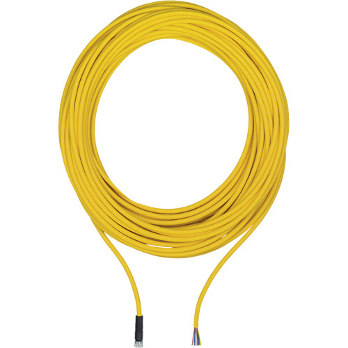 Connection cable, PUR, yellow RAL1003, suitable for drag chains, 8-pin,s ocket straight M8, on open line end, A-coded, cable length: 10m