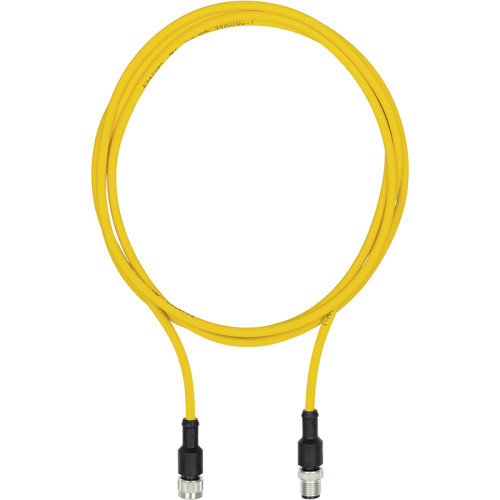 Connection cable, PUR, yellow RAL1003, suitable for drag chains, 8-pin,s ocket straight M12, on connector straight M12, A-coded, cable length: 2m