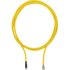 Connection cable, PUR, yellow RAL1003, suitable for drag chains, 8-pin,s ocket straight M8, on open line end, A-coded, cable length: 5m