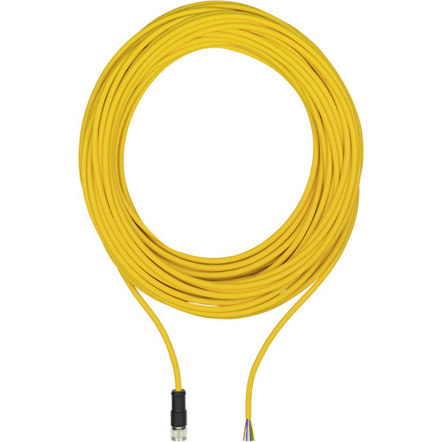 Connection cable, PUR, yellow RAL1003, suitable for drag chains, 8-pin,s ocket straight M12, on open line end, A-coded, cable length: 30m