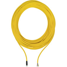 Connection cable, PUR, yellow RAL1003, suitable for drag chains, 4-pin,s ocket angled M8, on open line end, A-coded, cable length: 10m