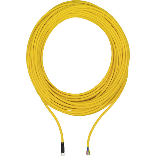 Connection cable, PUR, yellow RAL1003, suitable for drag chains, 4-pin,s ocket angled M8, on open line end, A-coded, cable length: 10m