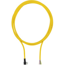 Connection cable, PUR, yellow RAL1003, suitable for drag chains, 4-pin,s ocket angled M8, on open line end, A-coded, cable length: 5m
