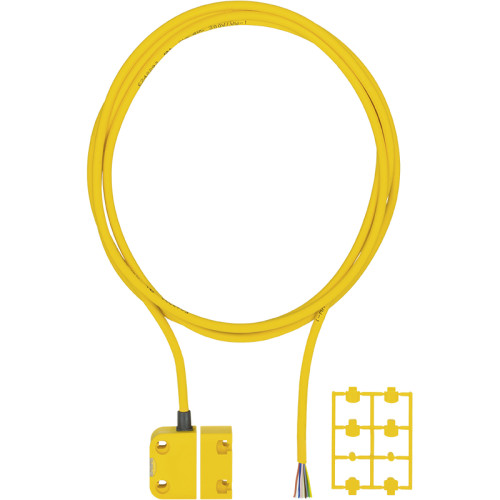 Magnetic safety switch 2 N/O, 1 signal contact N/O, square design, LED,  IP6K9K, operating distance: 10 mm, 5 m cable PU = 1 sensor with actuator.