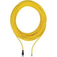 Connection cable, PUR, yellow RAL1003, 5-pin, socket straight M12, on open line end, A-coded, cable length: 10m