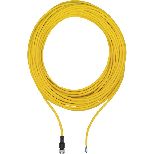 Connection cable, PUR, yellow RAL1003, 5-pin, socket straight M12, on open line end, A-coded, cable length: 10m