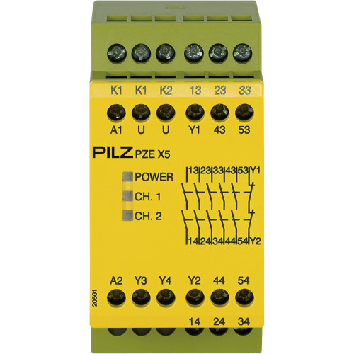 Contact expansion Inputs: 1-/2-channel wiring with/without detection of shorts across contacts Outputs: 5 N/O UB 24 V DC, width:45 mm, integral screw terminals, Contact block for contact expansion in
