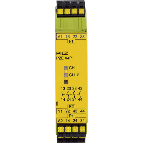 Contact expansion Inputs: Single-channel wiring Outputs: 4 N/O UB 24 V DC, width: 22.5 mm, plug-in spring-loaded terminals. Contact block for contact contact expansion in connection with safety-relate
