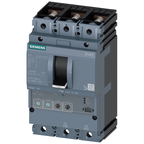 circuit breaker 3VA2 IEC Frame 160 breaking capacity class C Icu=110 kA @ 415 V 3-pole, line protection ETU330, LIG, In=63 A overload protection Ir...