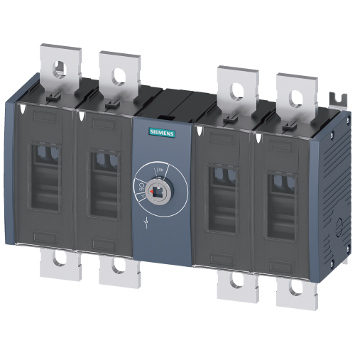 Switch disconnector 500 A, Size 4, 4-pole Front operating mechanism center Basic unit without handle flat terminal