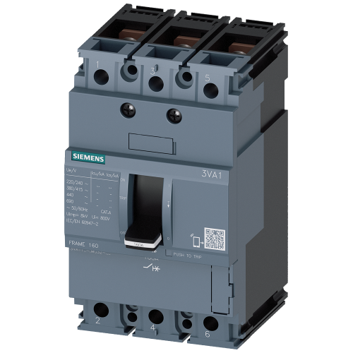 circuit breaker 3VA1 IEC frame 160 breaking capacity class M Icu=55kA @ 415V 3-pole