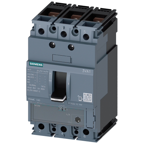 circuit breaker 3VA1 IEC frame 160 breaking capacity class H Icu=70kA @ 415V 3-pole