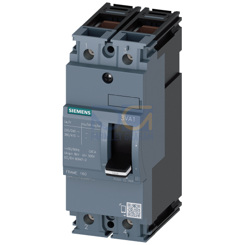 circuit breaker 3VA1 IEC frame 160 breaking capacity class S Icu=36kA @ 415V 2-pole, line protection TM210, FTFM, In=100A overload protection Ir=100A fixed short-circuit protection Ii=10 x In clamp co