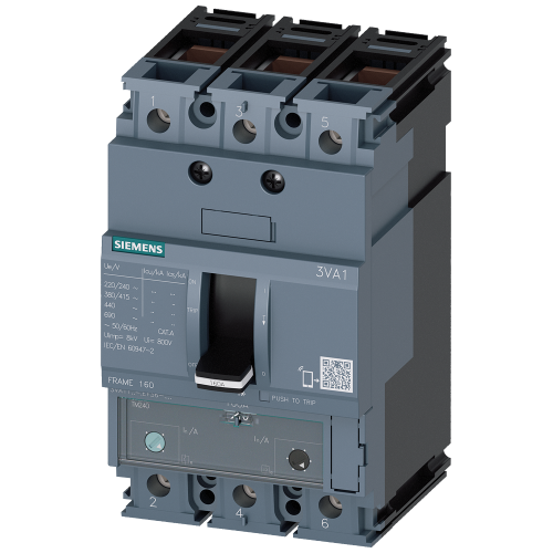 circuit breaker 3VA1 IEC frame 160 breaking capacity class S Icu=36kA @ 415V 3-pole, line protection