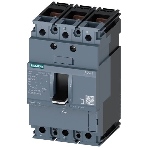 circuit breaker 3VA1 IEC frame 160 breaking capacity class N Icu=25kA @ 415V 3-pole, line protection