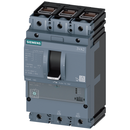 circuit breaker 3VA2 IEC Frame 160 breaking capacity class M Icu=55 kA @ 415 V 3-pole, line protection ETU340, ELISA LI, In=40 A overload protectio...