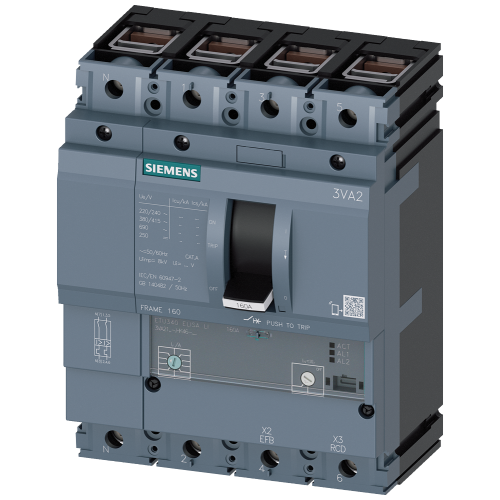 circuit breaker 3VA2 IEC Frame 160 breaking capacity class L Icu=150 kA @ 415 V 4-pole, line protection ETU340, ELISA LI, In=40 A overload protecti...