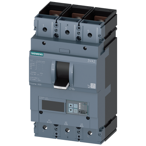 circuit breaker 3VA2 IEC Frame 630 breaking capacity class M Icu=55 kA @ 415 V 3-pole, motor protection ETU860M, LSIG, In=400 A overload protection...