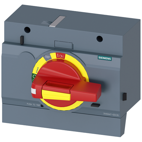 FRONT MOUNTED ROTARY OPERATOR EMERGENCY-OFF IP30 WITH DOOR INTERLOCKING AND DOOR-OPEN POSITION ACCESSORY FOR 3VA5/6 400/600