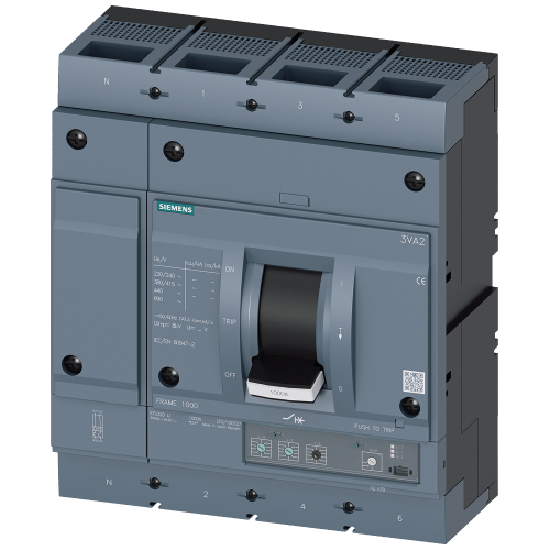 circuit breaker 3VA2 IEC Frame 1000 breaking capacity class H Icu=85 kA @ 415 V 4-pole, line protection ETU320, LI, In=1000 A overload protection I...
