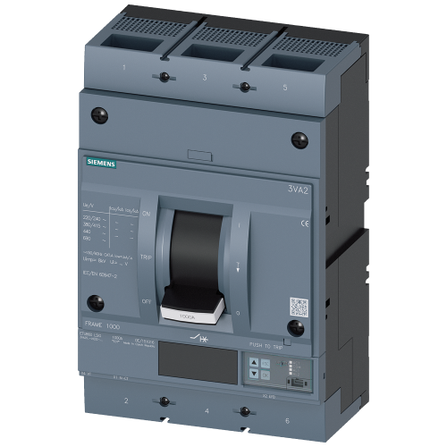 circuit breaker 3VA2 IEC Frame 1000 breaking capacity class H Icu=85 kA @ 415 V 3-pole, line protection ETU860, LSIG, In=1000 A overload protection...
