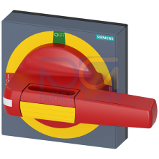 handle with masking plate EMERGENCY-STOP size 100x 100, for shaft 8x 8, I-0-II, handle size 100mm accessory for 3KC0 size 3