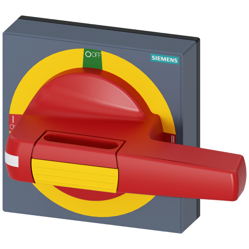 handle with masking plate EMERGENCY-STOP size 100x 100, for shaft 8x 8, I-0-II, handle size 100mm accessory for 3KC0 size 3