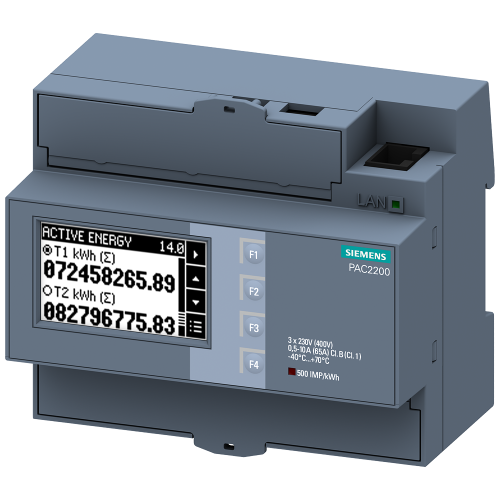 SENTRON, measuring device, 7KM PAC2200, LCD, L-L: 400 V, L-N: 230 V, 65 A, strd rail instr., 3-phase