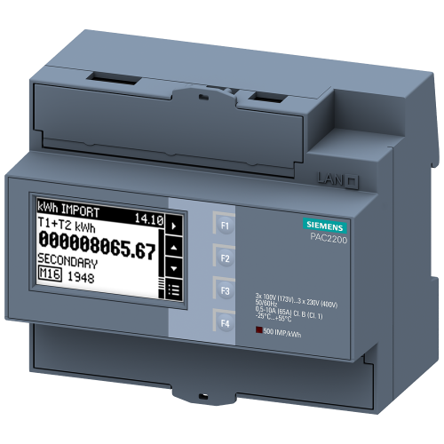 SENTRON 7KM PAC2200 power monitoring device, 3-phase, 65 A, DIN rail, Modbus RTU, MID